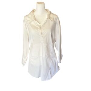 Cotton Works Stretch White Tie Back Tunic Top Size 3X